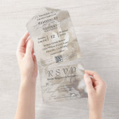 Romantische Aquarel Witte Roos Crème Beige QR Code All In One Uitnodiging (Afscheurbaar)