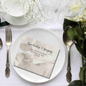 Romantische Aquarel Witte Roos Crème Beige QR Code All In One Uitnodiging