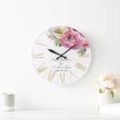 Romantische Aquarel Witte & Roze Ranunculus Grote Klok (Huis)