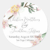 Romantische Aquarelappelbloesems Ronde Sticker (Voorkant)