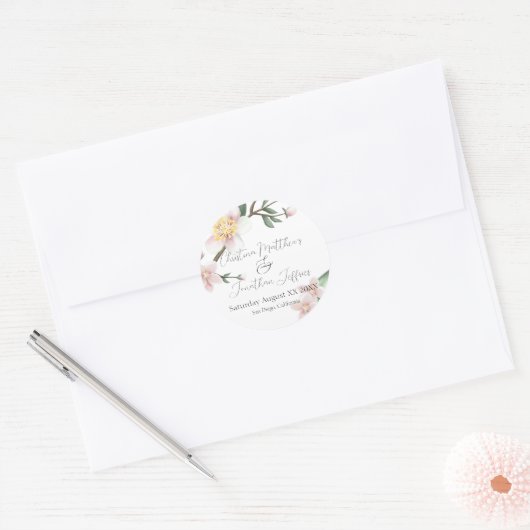 Romantische Aquarelappelbloesems Ronde Sticker (Envelop)