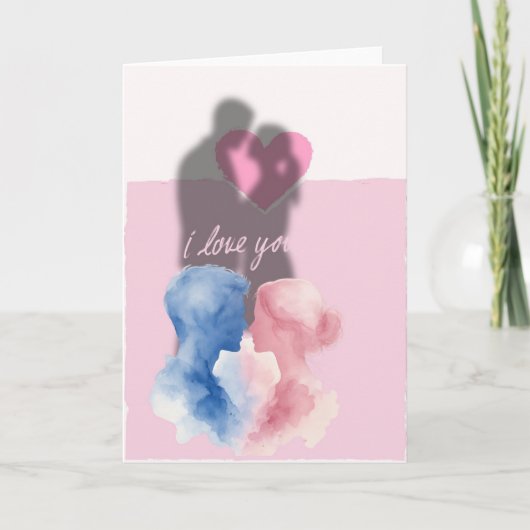 Romantische Aquarell Liebeskarte mit Paar, Schatte Kaart (Voorkant)