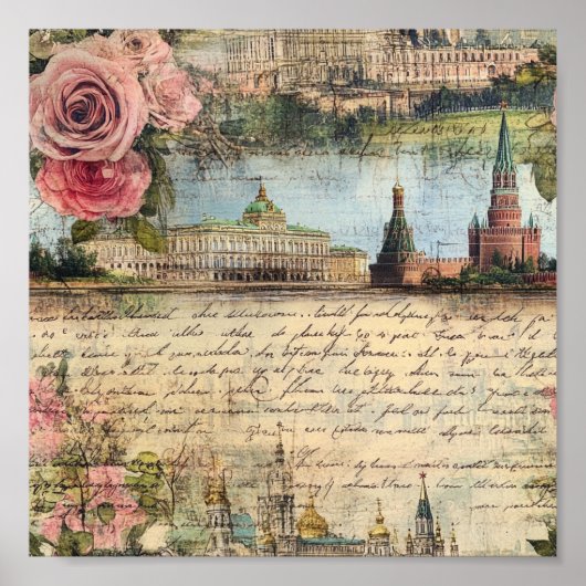 Romantische  Architectuur & Rozen Collage Art Poster (Voorkant)