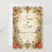 Romantische Art Nouveau Botanische Bruiloft Save The Date (Voorkant)