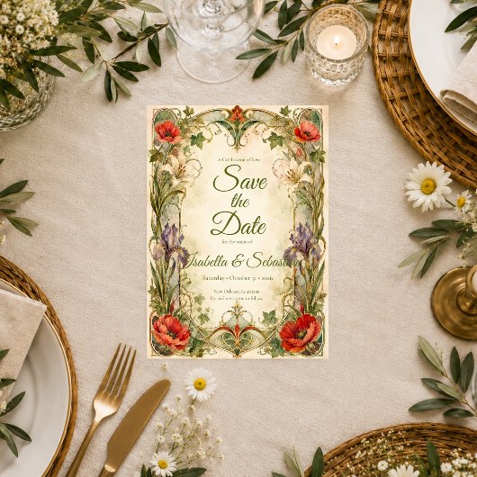 Romantische Art Nouveau Botanische Bruiloft Save The Date