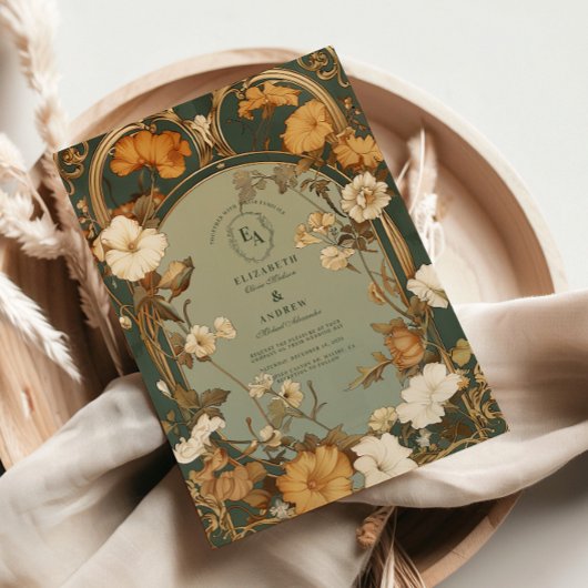 Romantische Art Nouveau Botanische Lijst bruiloft Kaart