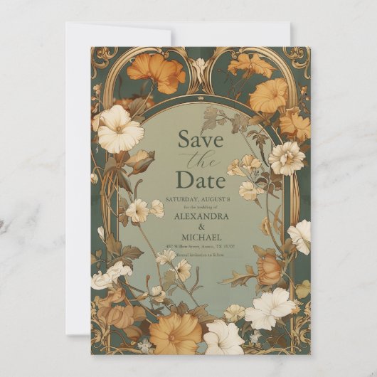 Romantische Art Nouveau Botanische Lijst bruiloft Save The Date (Voorkant)