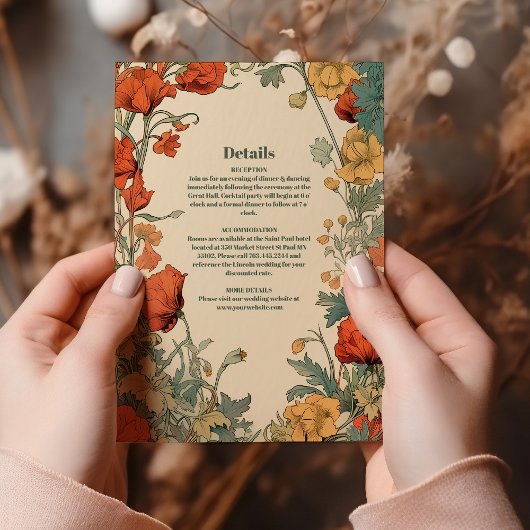 Romantische Art Nouveau bruiloft Informatiekaartje