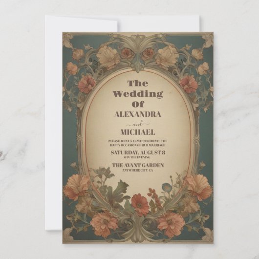 Romantische Art Nouveau bruiloft Kaart (Voorkant)