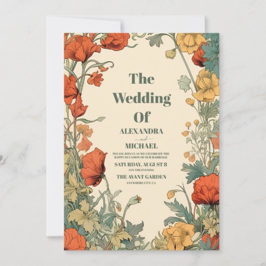 Romantische Art Nouveau bruiloft Kaart (Voorkant)