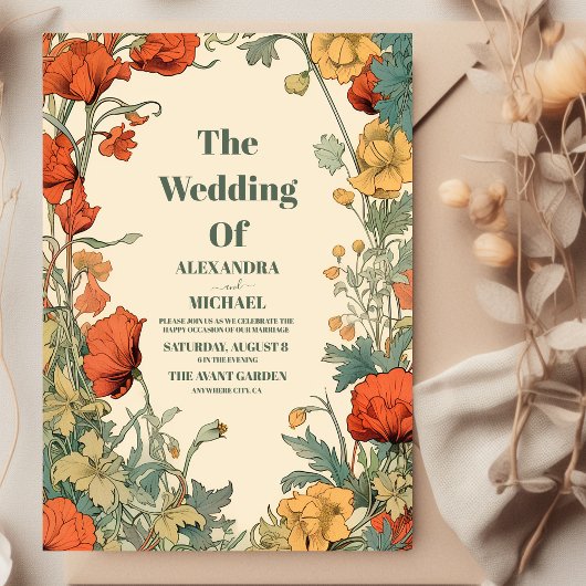 Romantische Art Nouveau bruiloft Kaart