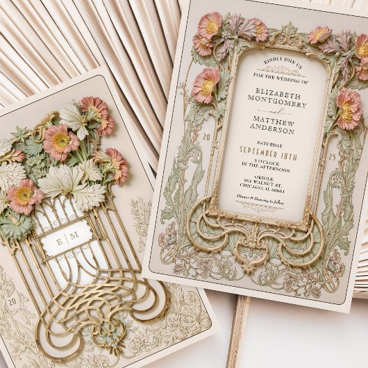 Romantische Art Nouveau bruiloft Kaart