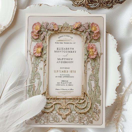 Romantische Art Nouveau bruiloft Kaart
