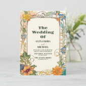 Romantische Art Nouveau bruiloft Kaart (Staand voorkant)