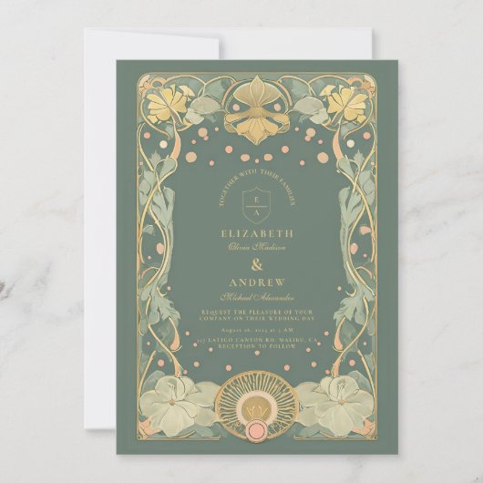 Romantische Art Nouveau bruiloft Kaart (Voorkant)