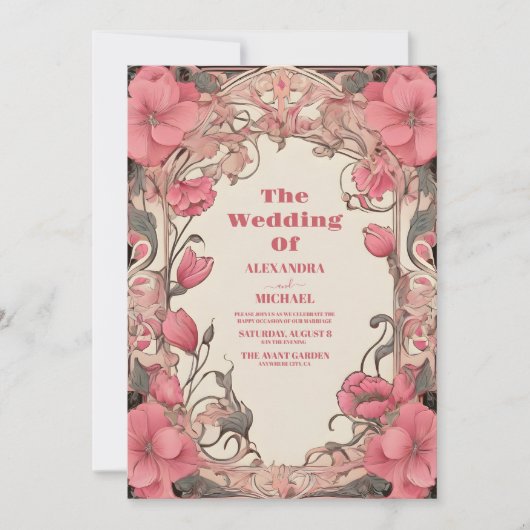 Romantische Art Nouveau bruiloft Kaart (Voorkant)