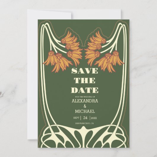 Romantische Art Nouveau bruiloft Save The Date (Voorkant)