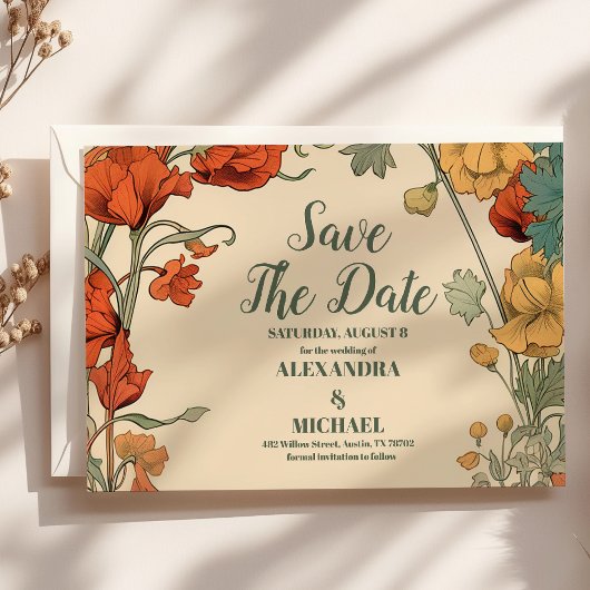 Romantische Art Nouveau bruiloft Save The Date