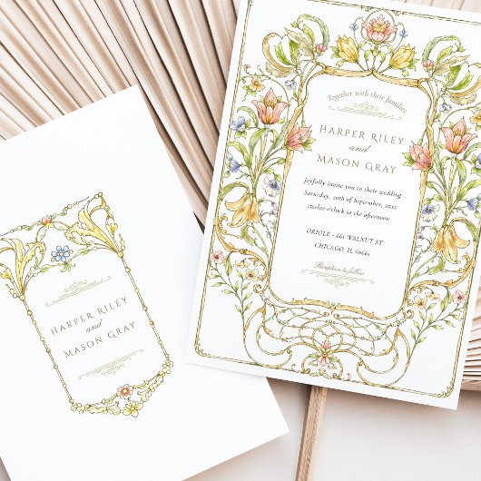 Romantische Art Nouveau Floral Wedding Kaart