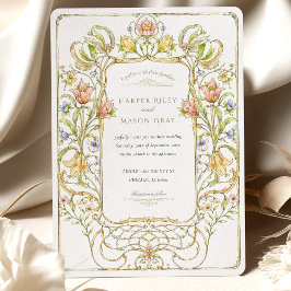 Romantische Art Nouveau Floral Wedding Kaart