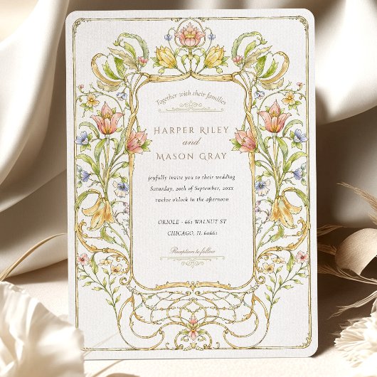 Romantische Art Nouveau Floral Wedding Kaart
