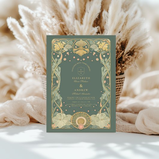 Romantische Art Nouveau-huwelijk Kaart