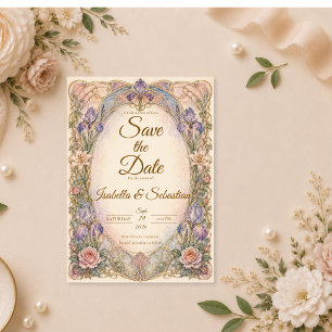 Romantische Art Nouveau Iris Bruiloft Save The Date