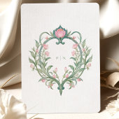 Romantische Art Nouveau Pioenenbruiloft Kaart