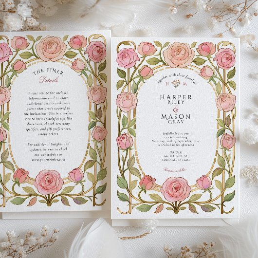 Romantische Art Nouveau Rozen bruiloft Kaart