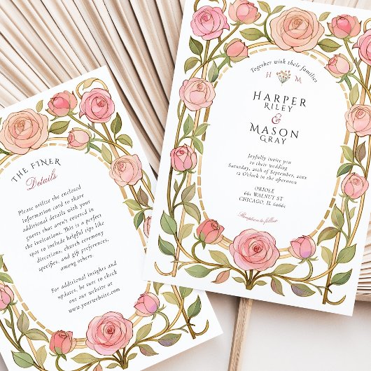 Romantische Art Nouveau Rozen bruiloft Kaart