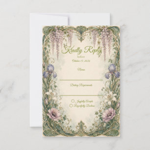 Romantische Art Nouveau Wisteria Tuin Bruiloft RSVP Kaartje