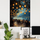 Romantische avond aan het meer in impressionistisc poster (Thuiskantoor)