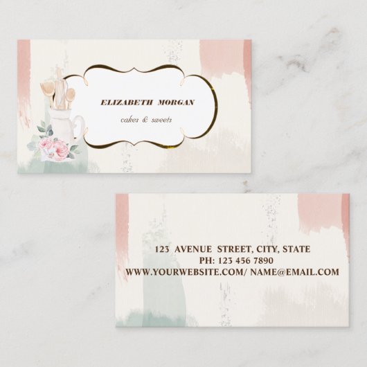 Romantische Bakkerij Waterverf Bakkerij Handgereed Visitekaartje (Voorkant / Achterkant)