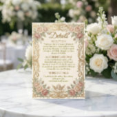 Romantische Barok Roze Bloem Regency Informatiekaartje