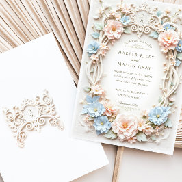 Romantische barokke bruiloft met bloemaccenten kaart