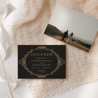 Romantische Barokke Sierlijke Frame Zwarte Foto Save The Date