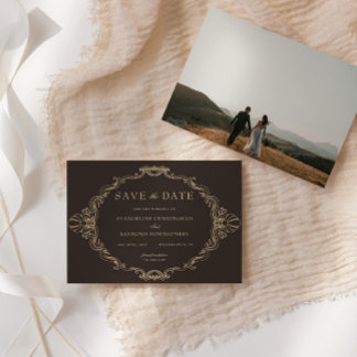 Romantische barokke sierlijke lijst donkerbruine f save the date