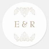 Romantische Barokke Sierlijke Trouwframe Ronde Sticker (Voorkant)
