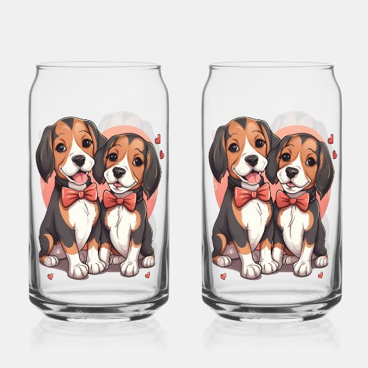Romantische Beagle Puppy Liefde Illustratie Blikvorm Glas (Voorkant)