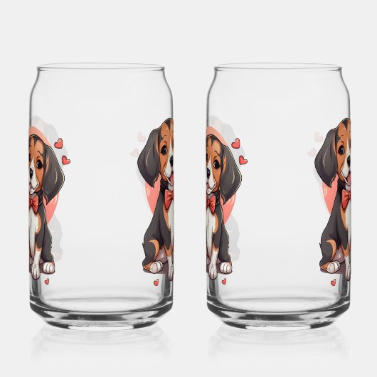 Romantische Beagle Puppy Liefde Illustratie Blikvorm Glas (Links)