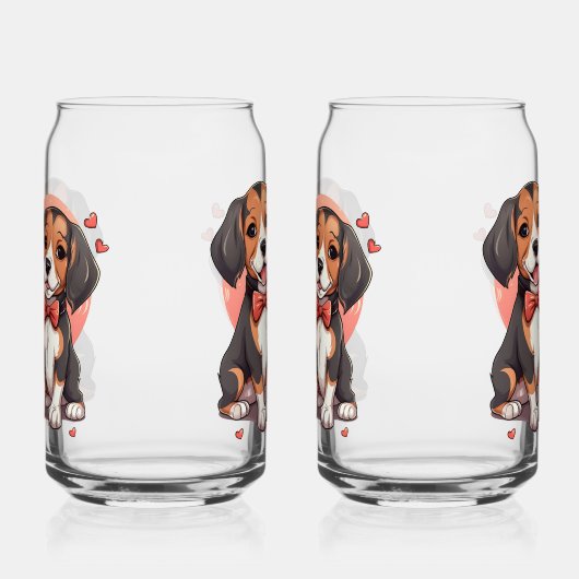 Romantische Beagle Puppy Liefde Illustratie Blikvorm Glas (Rechts)