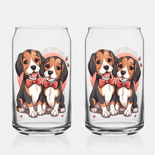 Romantische Beagle Puppy Liefde Illustratie Blikvorm Glas (Achterkant)