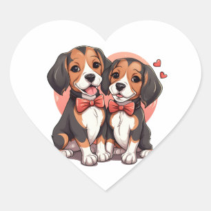 Romantische Beagle Puppy Liefde Illustratie Hart Sticker