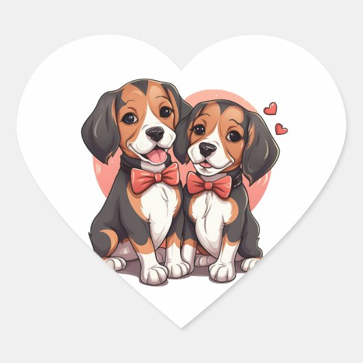 Romantische Beagle Puppy Liefde Illustratie Hart Sticker (Voorkant)
