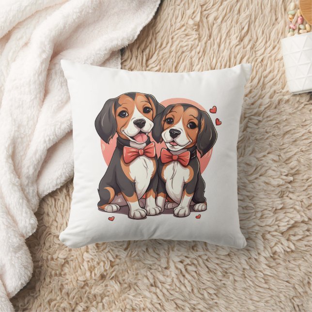 Romantische Beagle Puppy Liefde Illustratie Kussen (Deken)