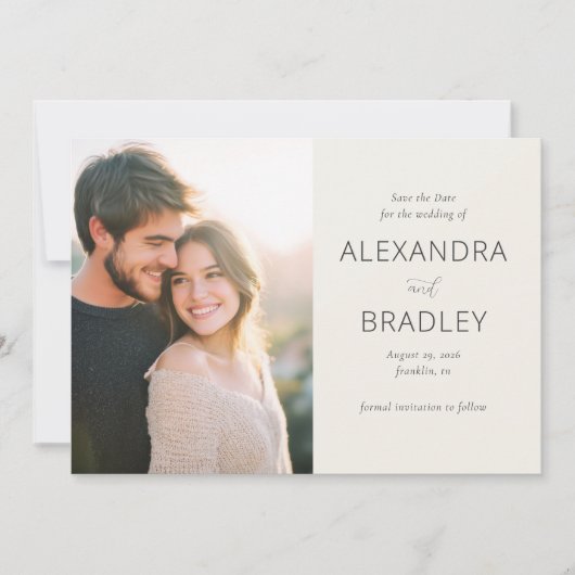 Romantische Beige Elegante Foto Save The Date (Voorkant)