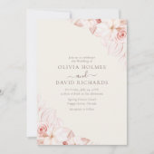 Romantische Beige en Roze Rozen Bruiloft Uitnodigi Kaart (Voorkant)