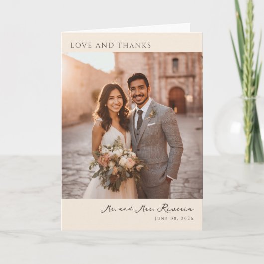 Romantische Beige Foto Bedankkaart (Voorkant)
