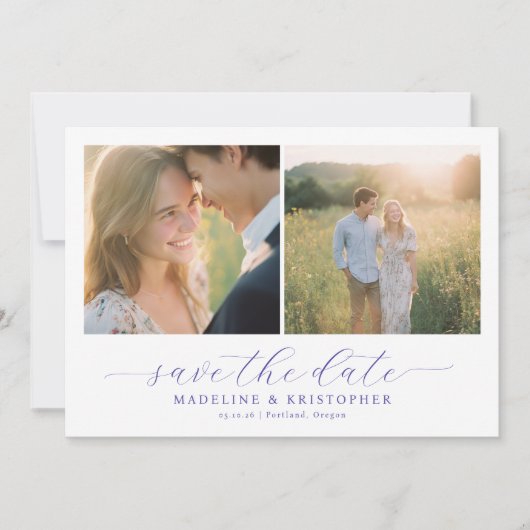 Romantische beige fotocollage save the date (Voorkant)