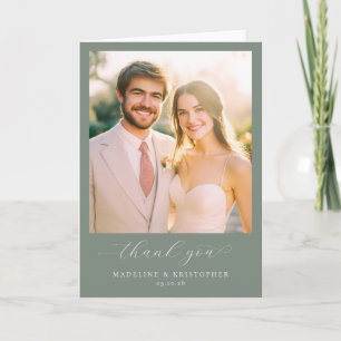Romantische Beige Groene Foto Bedankkaart